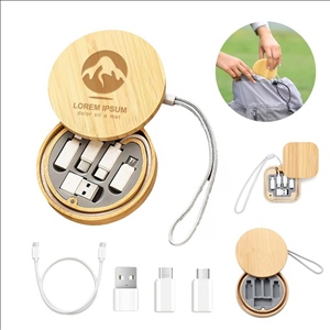 4-in-1 Bamboo Eco-Friendly Charging Cable Kit with Storage Case